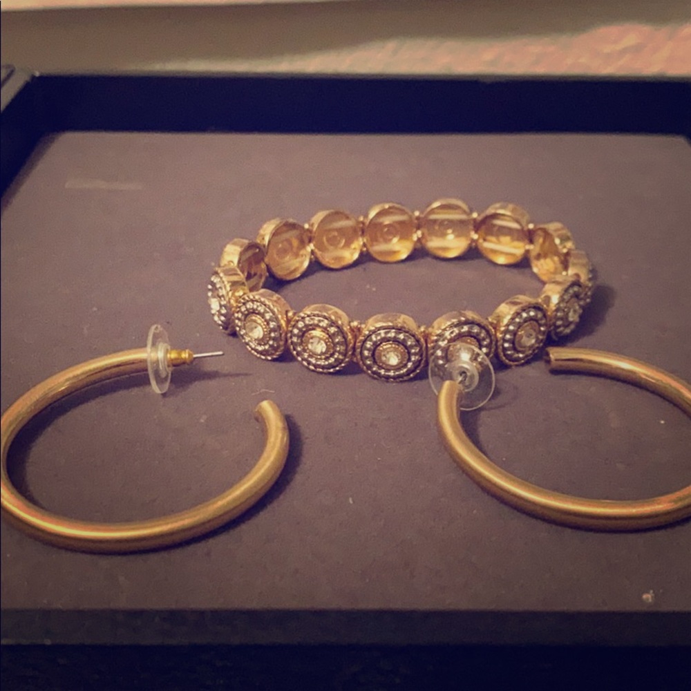 Gold color hoops and bracelet